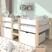 Letto rialzato per bambini con cassetti e spondina di sicurezza