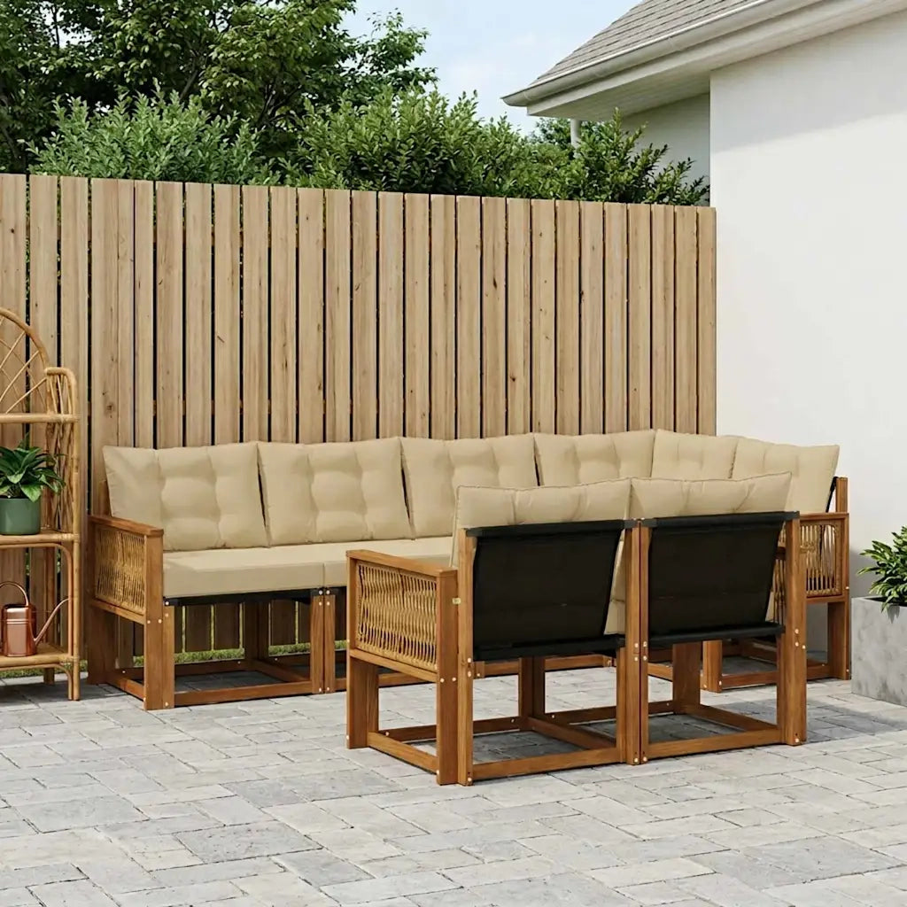 Set di divani da esterno con cuscino 7 pcs Naturale e Beige 3382021