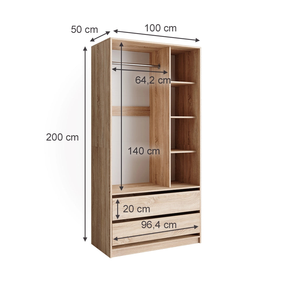 Vicco Armadio Sonoma 100 x 200 cm con 2 cassetti
