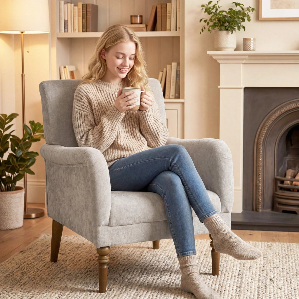 Poltrona ¨C Minimal ¨C Tessuto Grigio, Legno