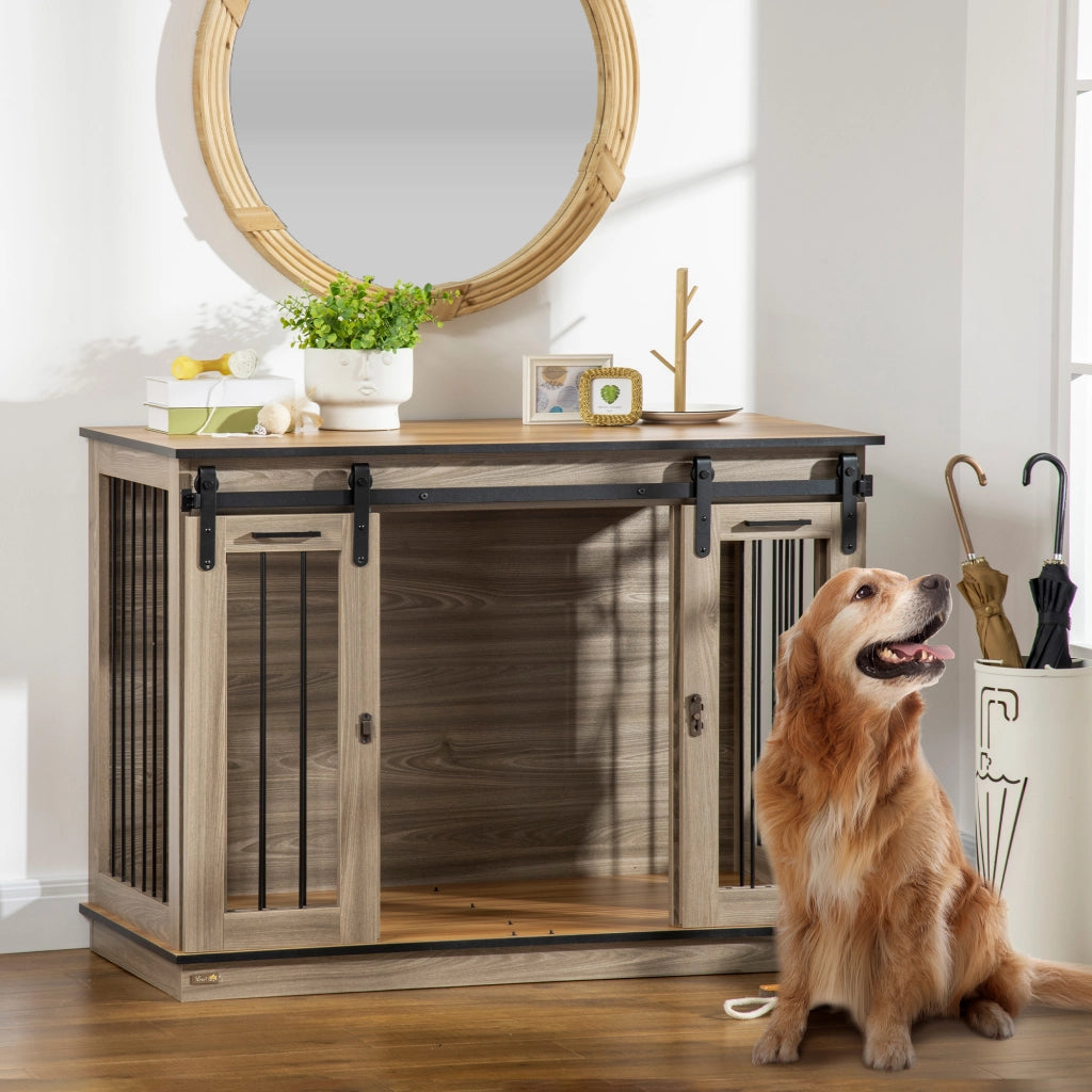 Gabbia per cani con 2 porte ¨C Xylo ¨C design rustico, bloccabile, marrone