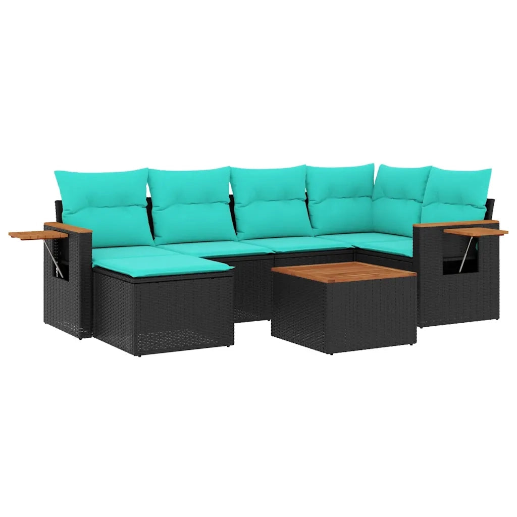 Set Divani da Giardino 7 pz con Cuscini Nero in Polyrattan 3227023
