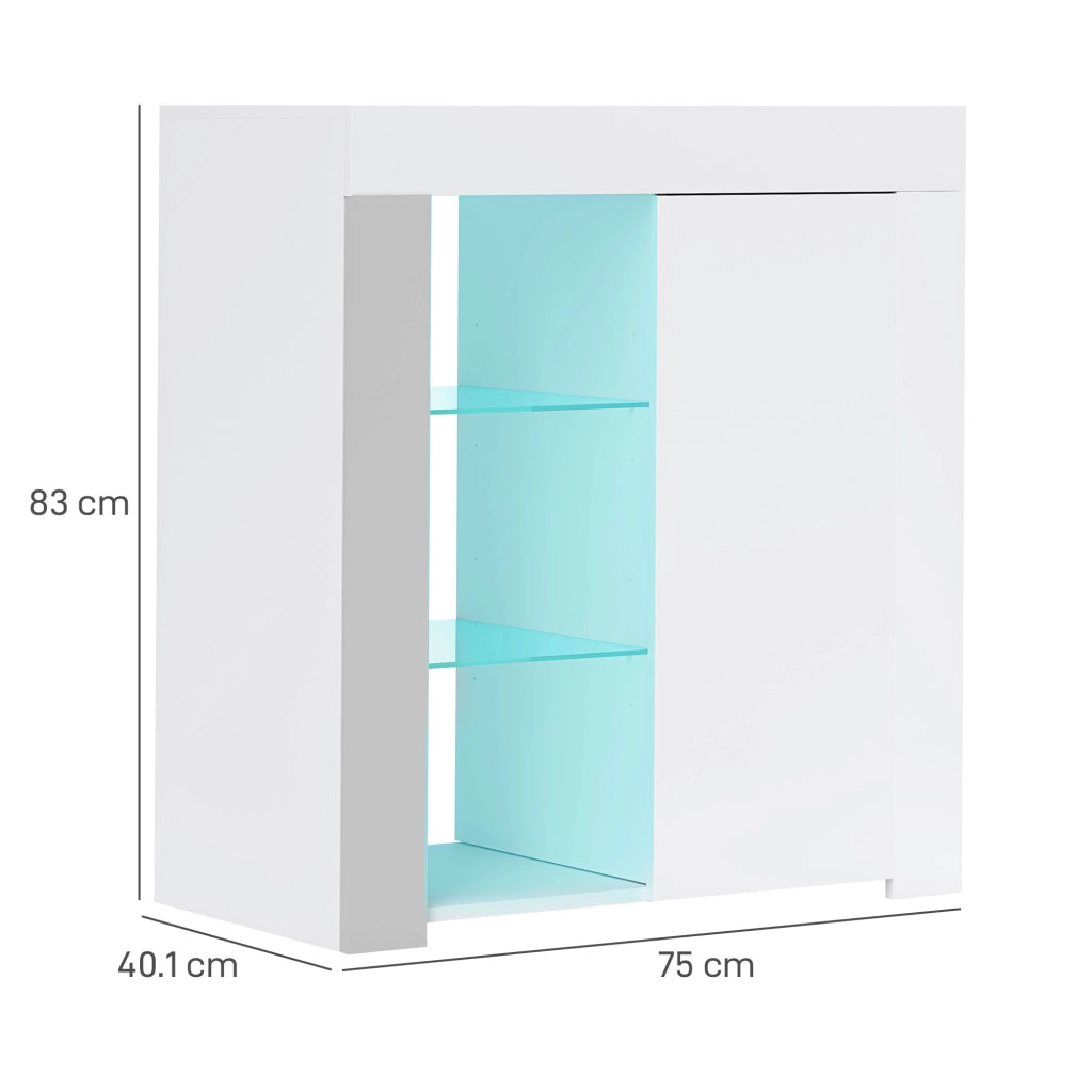 Mobile Contenitore a LED con Ripiani e Armadietto ¨C zephmum ¨C Legno e Vetro, Bianco, 75x40.1x83 cm
