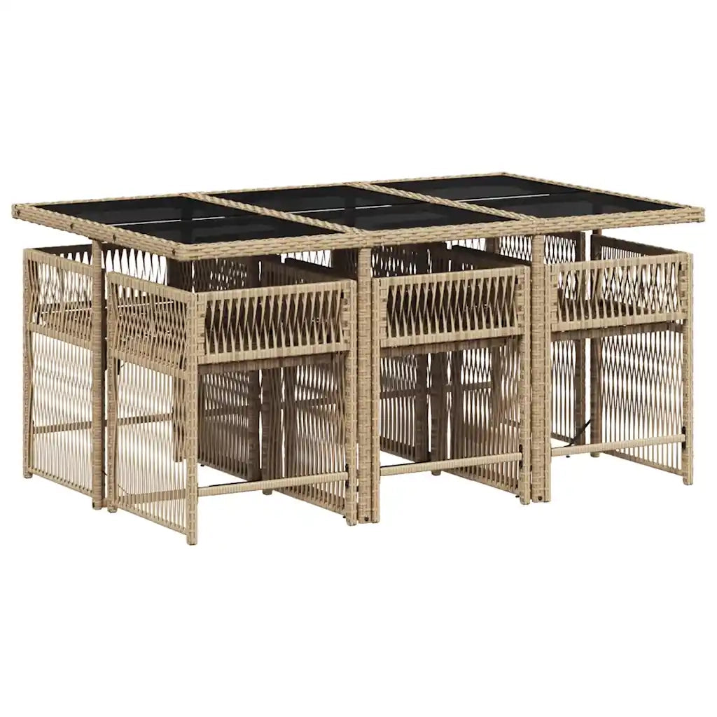 Set da Pranzo da Giardino 7 pz con Cuscini Beige in Polyrattan 3211630