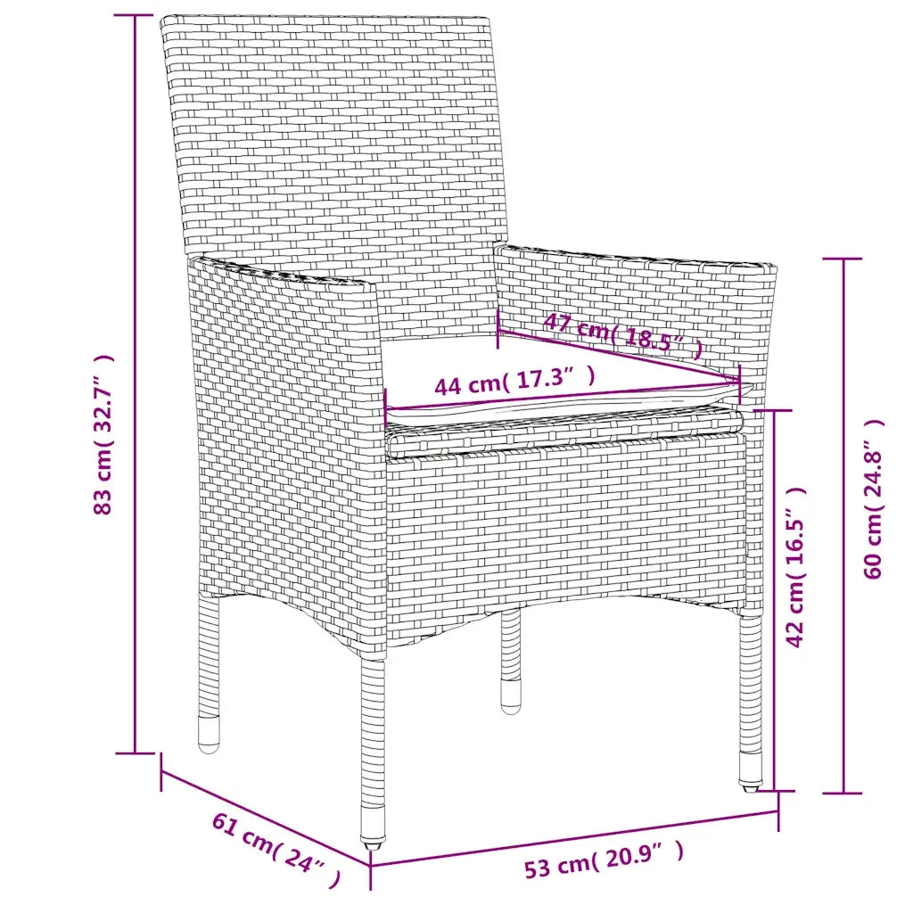 Sedie da Giardino con Cuscini 2 pz Nere in Polyrattan 368118