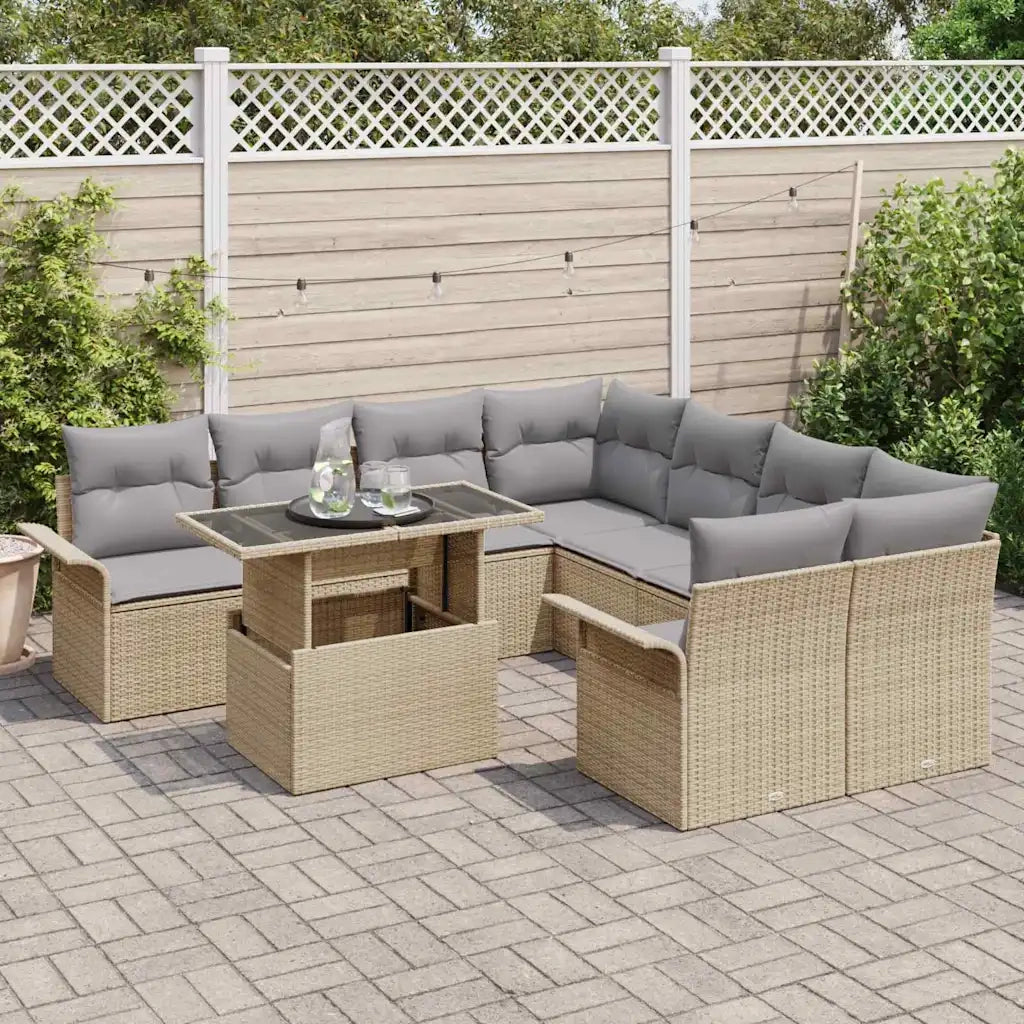Set Divano da Giardino 9 pcs Beige Rattan in Polipropilene
