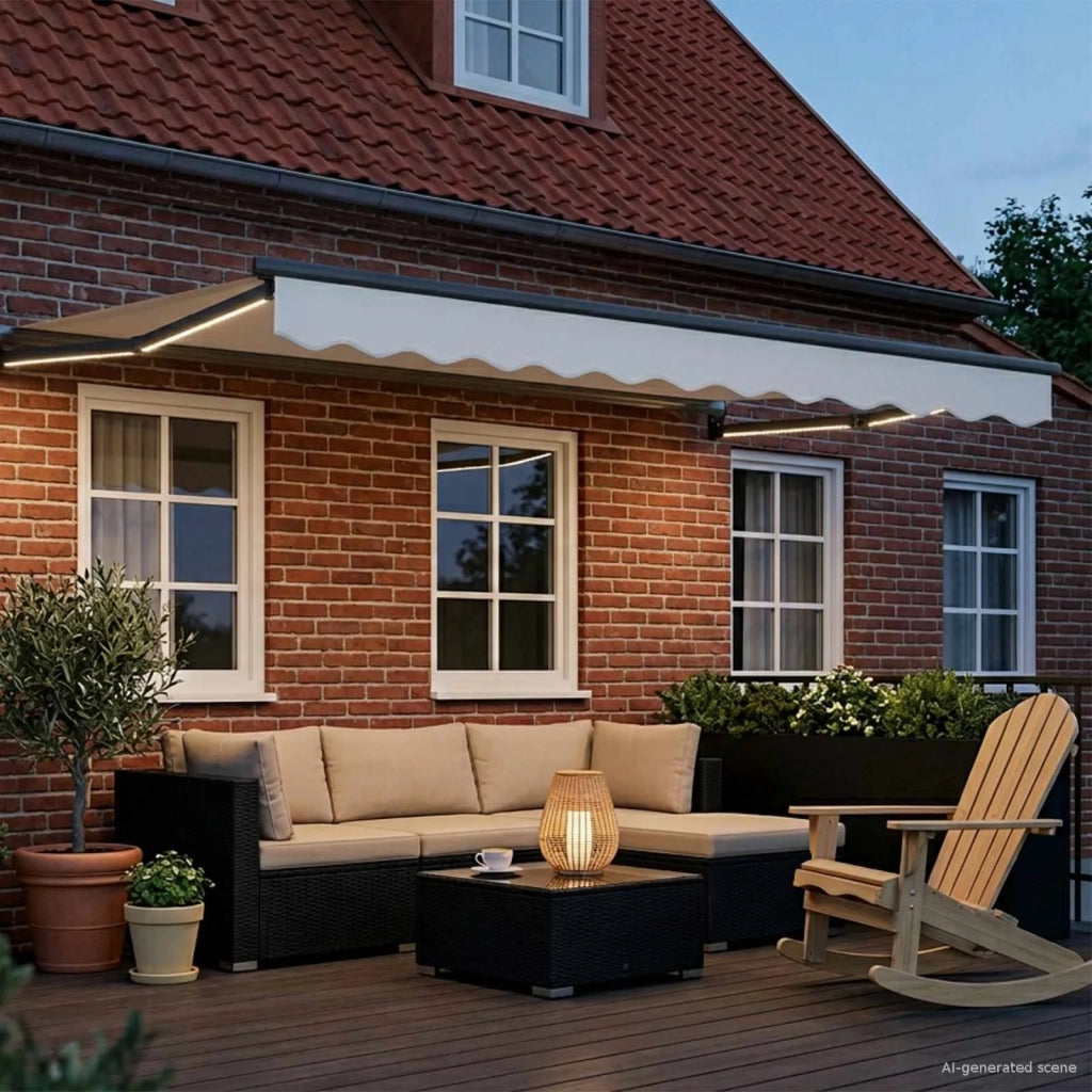 Tenda retrattile manuale con LED-Tenda parasole per balcone Bianco e Antracite 3 x 2,5 m