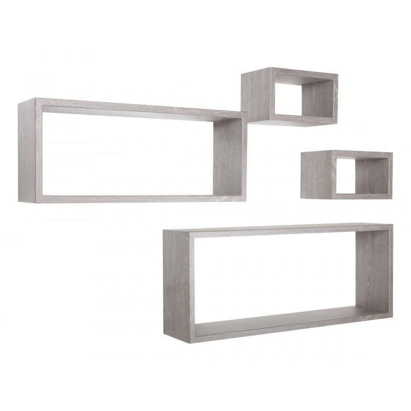 Set 4 Mensole da Muro, Pensile Bagno, Mensola Parete, Rovere Grigio Nuovo, 75x30 p15,5 cm, 60x25 p15,5 cm e 2 da 25x15 p15,5 cm - Merlino