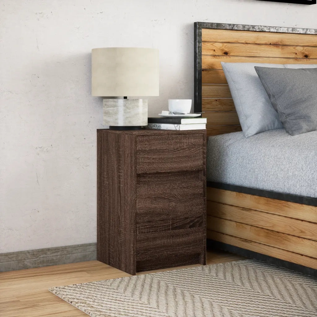Comodino con Luci LED Rovere Marrone in Legno Multistrato 852018