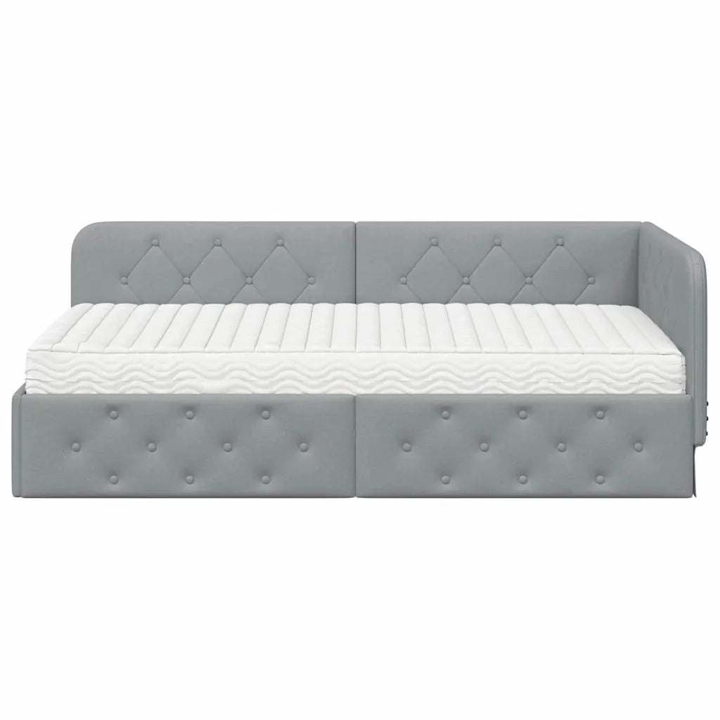 Cornice del letto ad angolo Grigio chiaro 100 x 200 cm Tessuto