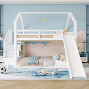 LETTO a castello 140x200 cm con scivolo, scala contenitore, bianco