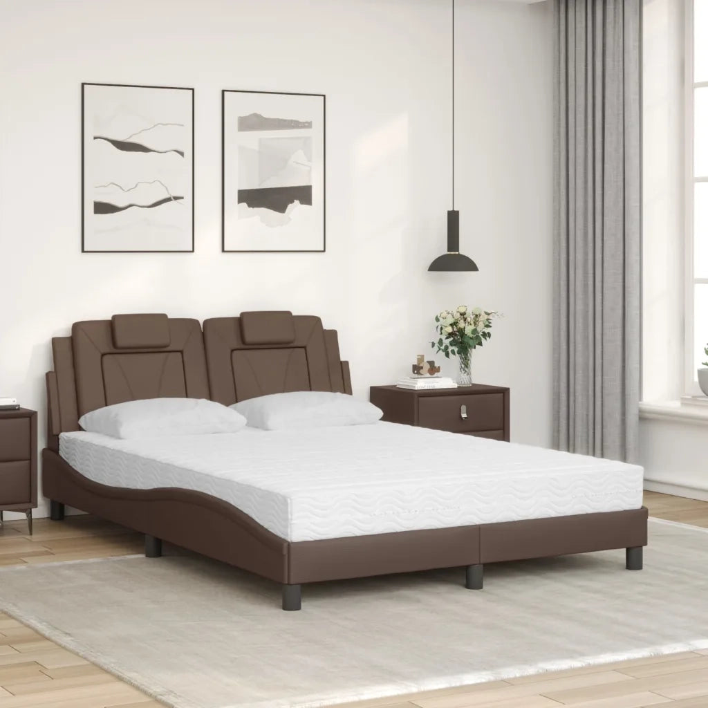 Letto Viana con Materasso Marrone 140x190cm in Similpelle