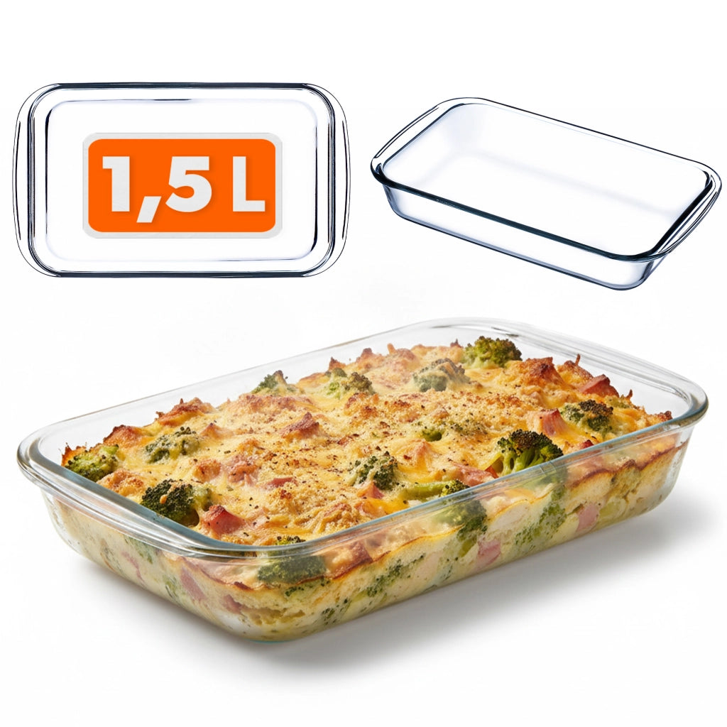 Casseruola rettangolare in vetro KADAX da 1,5 litri, adatta al forno.