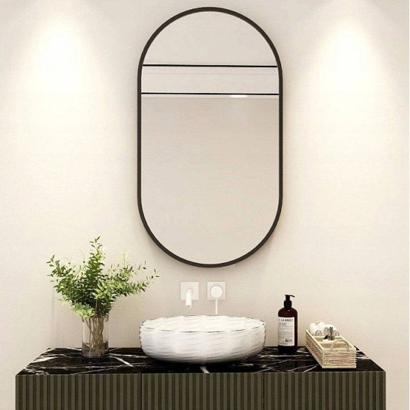 Grande specchio ovale da bagno, soggiorno, camera da letto, nero, industriale, 100x50 cm