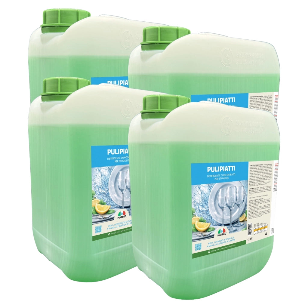 Detergente Piatti Concentrato, Sgrassa a Freddo, Risciacquo Rapido, Profumo Limone Marbec PULIPIATTI - 5LTx4Pz