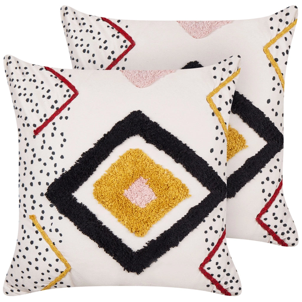 2 Cuscini decorativi in cotone multicolore 45 x 45 cm con motivo astratto