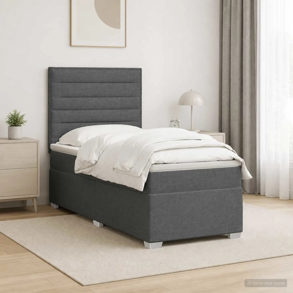 Letto con Box Spring, Materasso e LED Grigio Scuro 90 x 190 cm 3454965