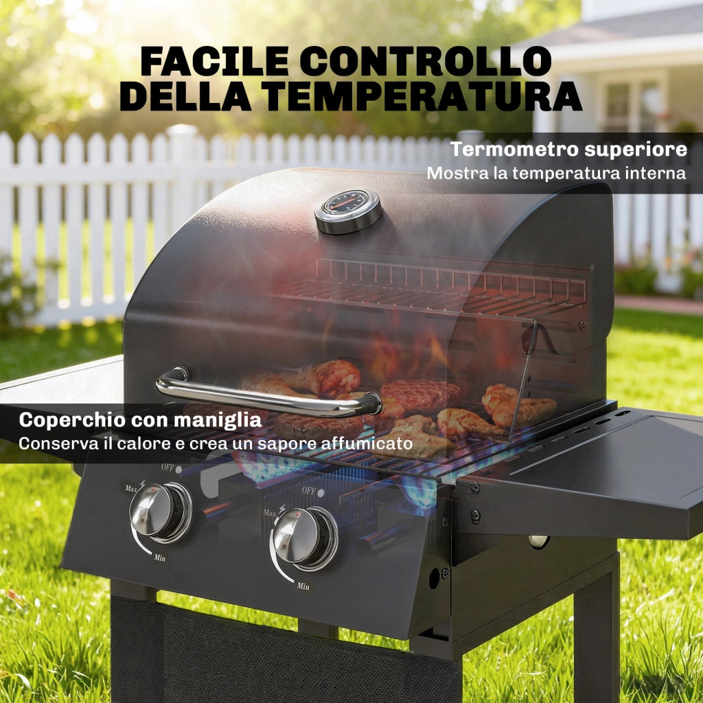 Barbecue Portatile a Gas con 2 Bruciatori ¨C Minimal ¨C Nero