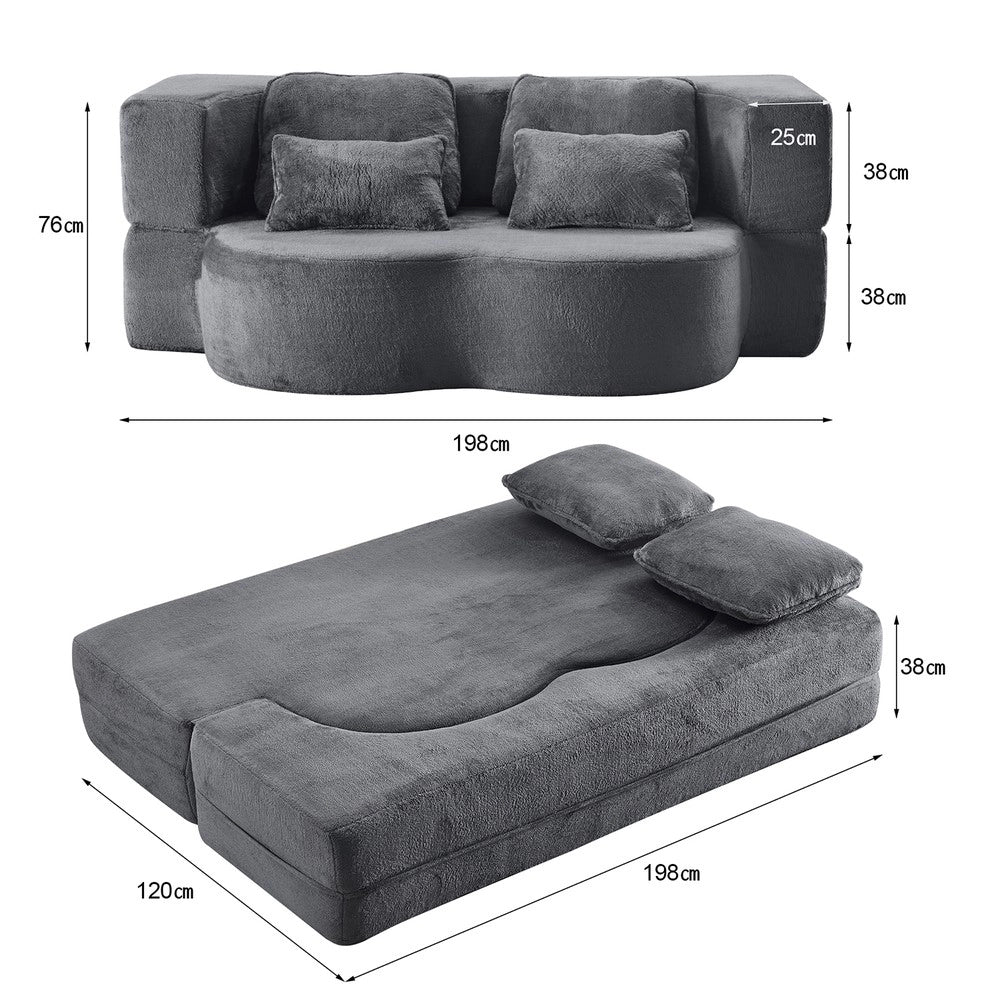 Divano Letto Pieghevole Grigio Blu ¨C Xylo ¨C Flanella, 4 Cuscini