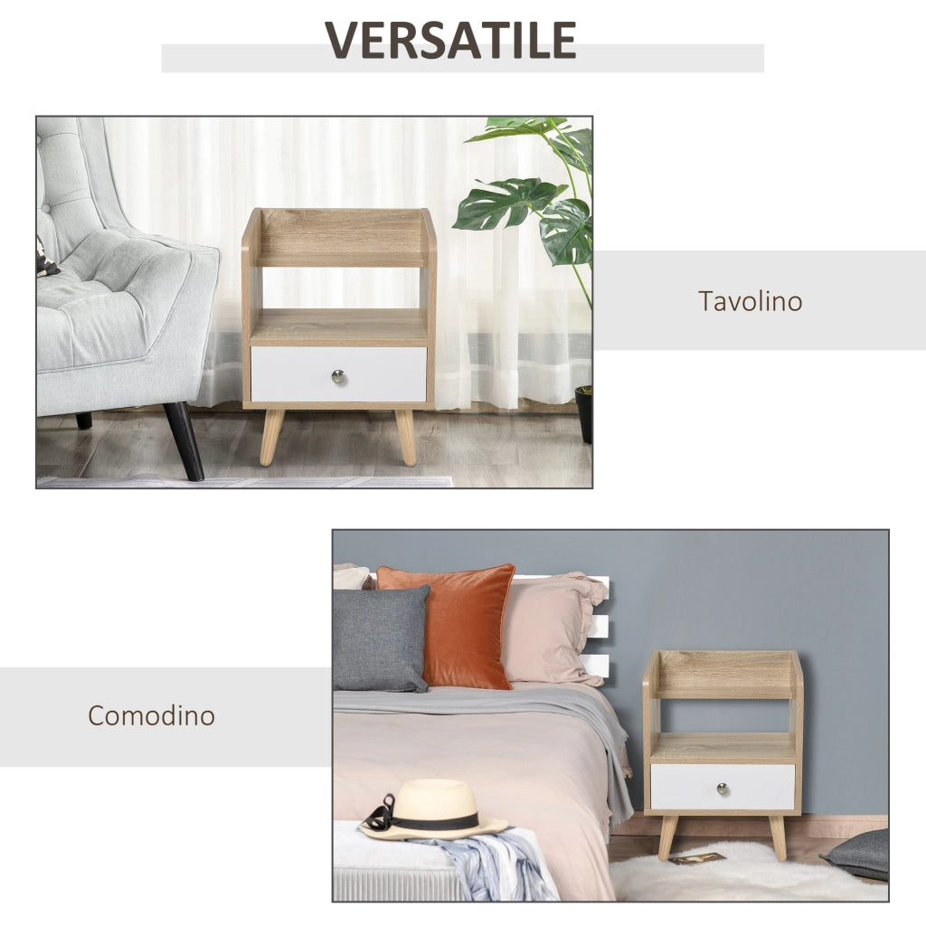 Comodino con cassetto e mensola ¨C Xylo ¨C legno naturale 37x30x48cm