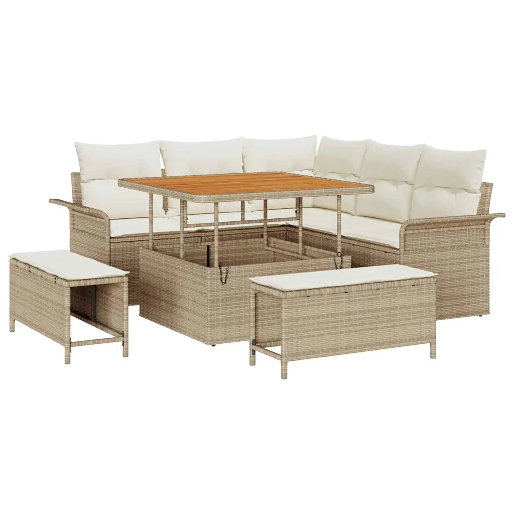 Set Divano da Giardino con cuscino 8 pcs Beige e Crema