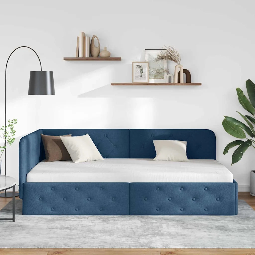 Cornice del letto ad angolo Blu 100 x 200 cm Tessuto 42016510