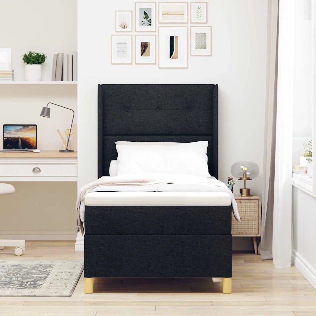 Letto a molle con materasso Nero 90 x 200 cm Tessuto