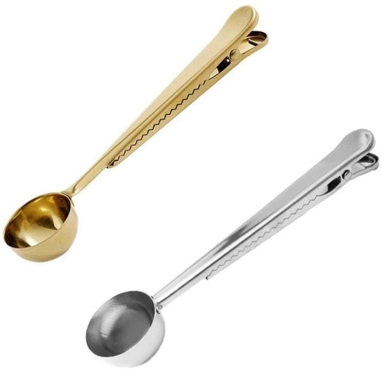 Set di misura a due parti per caffè in acciaio inossidabile con dose e clip di chiusura in tasca, design elegante