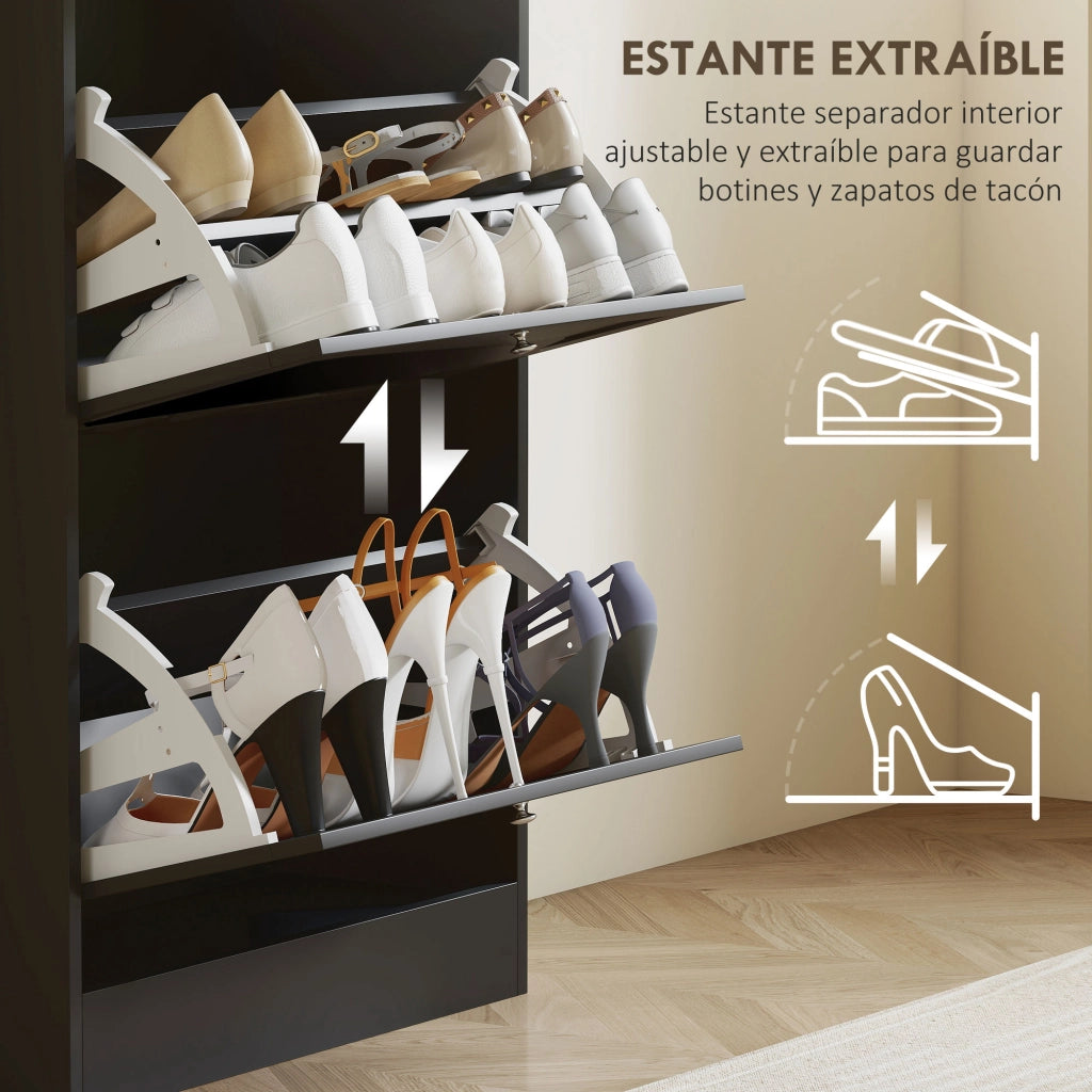 Scarpiera con Cassetti e Ripiani ¨C Minimal ¨C Nero 60x23,5x115 cm