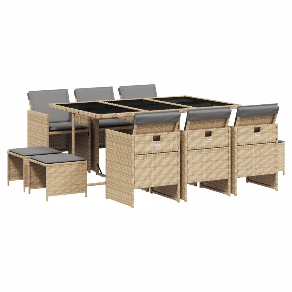 Set Pranzo da Giardino 11 pz con Cuscini Beige Misto Polyrattan 3277739