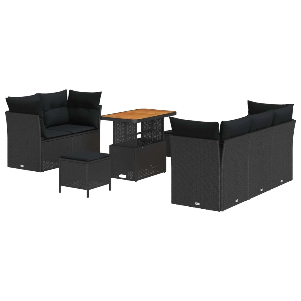 Set Divano da Giardino con cuscino con archiviazione 8 pcs Nero