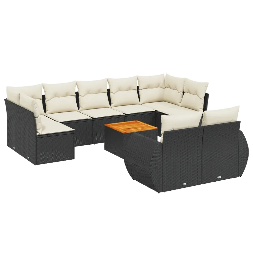 Set Divani da Giardino 10pz con Cuscini in Polyrattan Nero 3257484