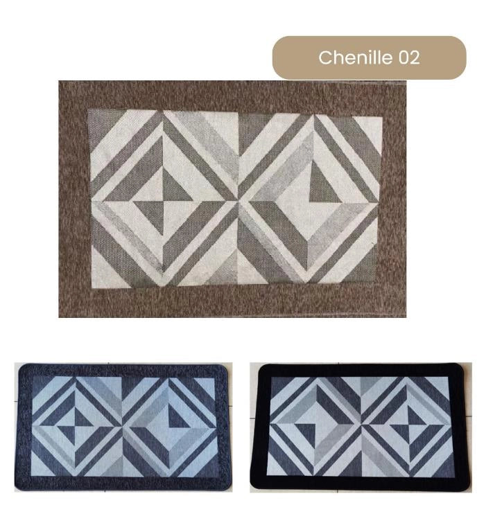1 Pezzo Tappeto in Ciniglia Chenille Fondo in Gomma 45 x 75 cm 3 Colori