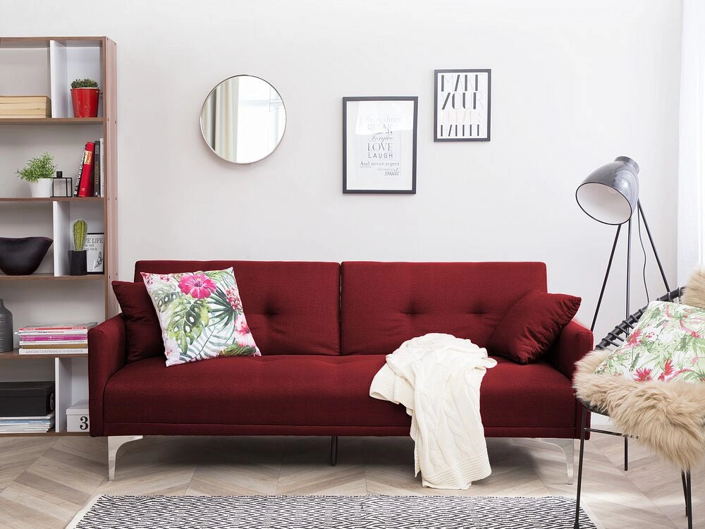 Divano Letto Rosso Scuro 3 Posti Seduta Con Bottoni Click Clack