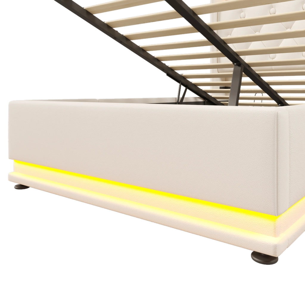 Letto singolo imbottito con LED 360°, USB e contenitore idraulico