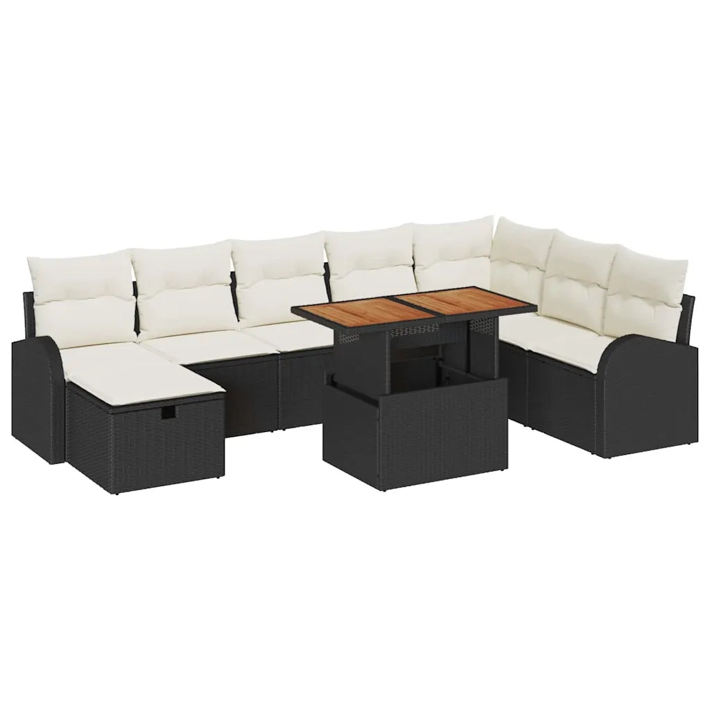 Set Divano da Giardino con cuscino 9 pcs Nero polyrattan 3361313