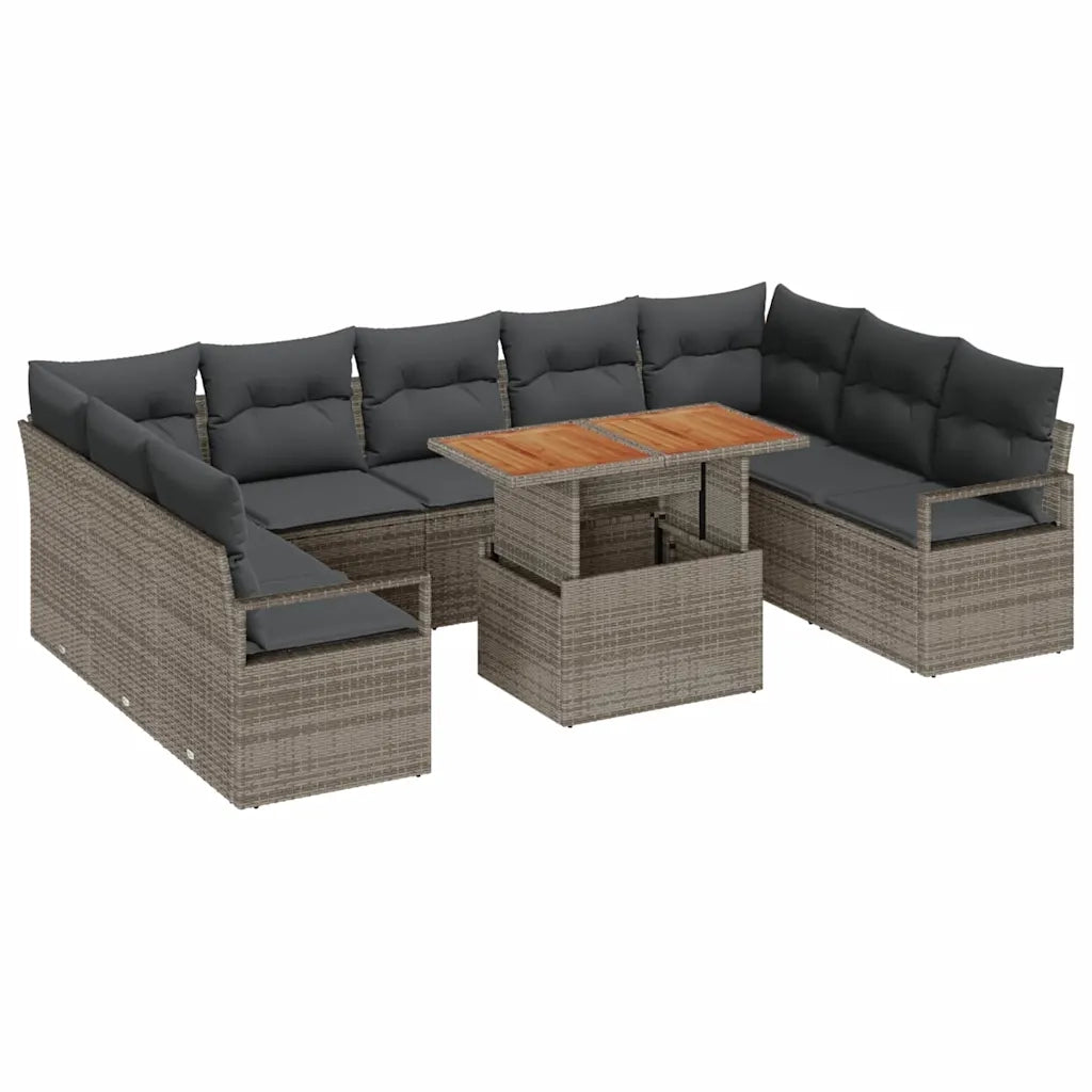 Set Divano da Giardino 10 pcs Grigio Poly Rattan 3358491