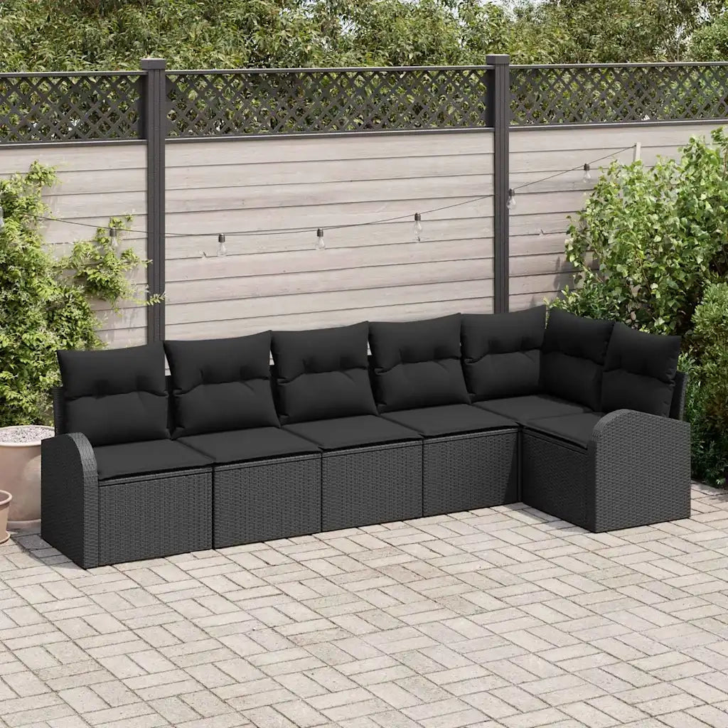 Set Divano da Giardino con cuscino 6 pcs Nero polyrattan