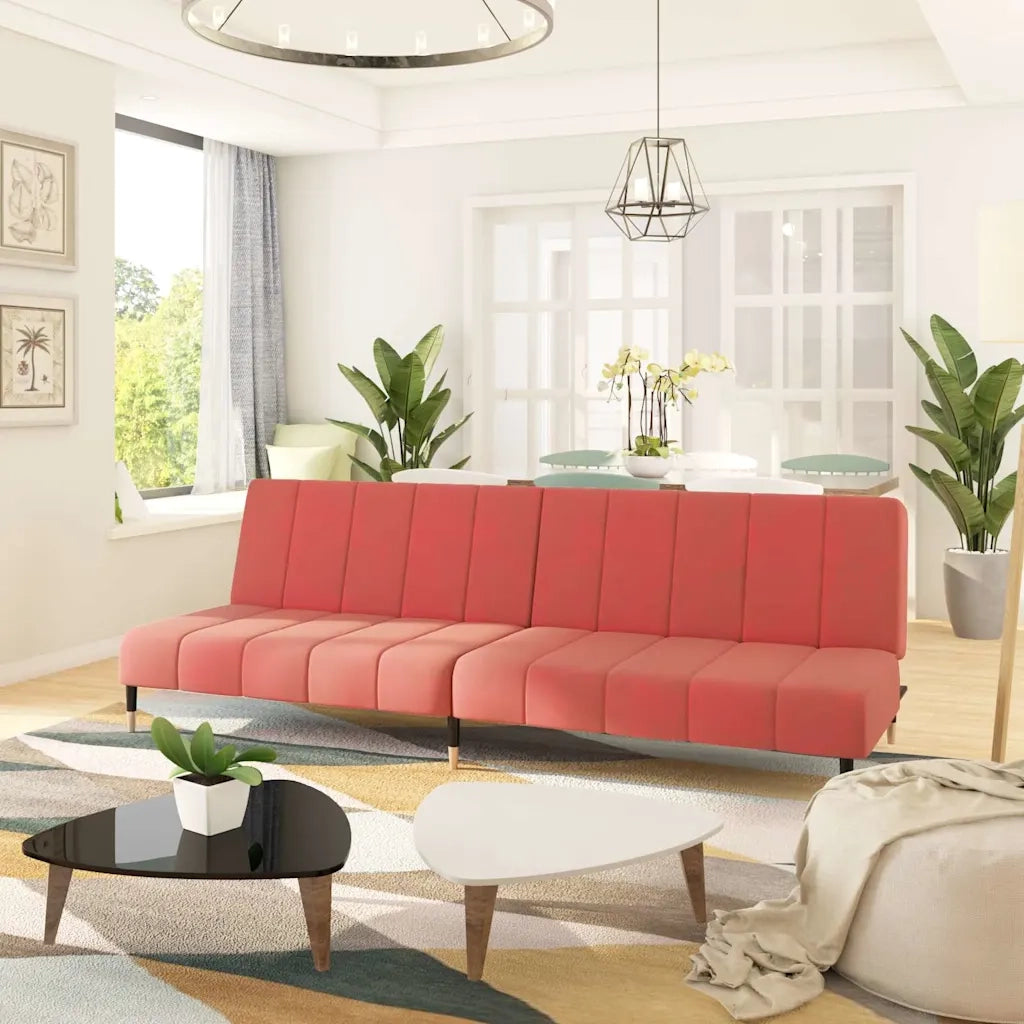 Divano Letto a 2 Posti Rosa in Velluto 375878