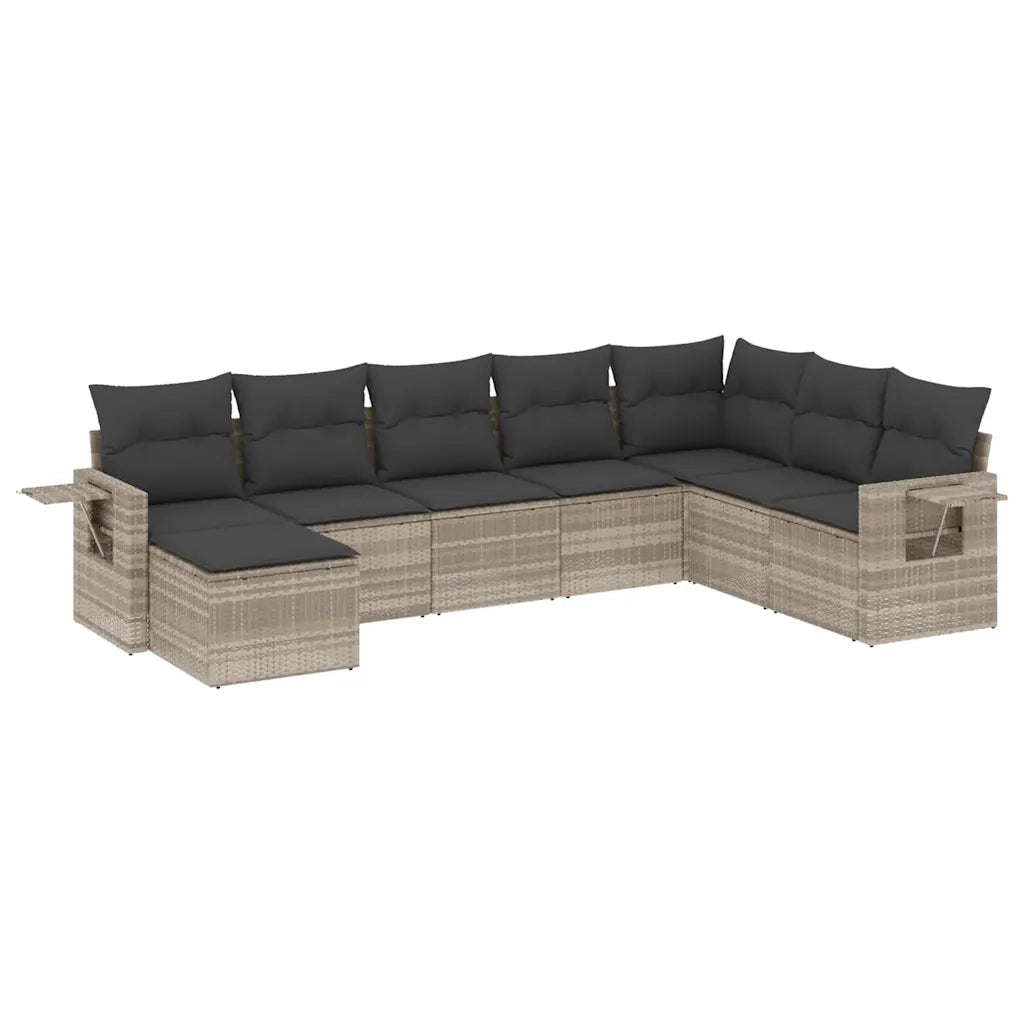 Set Divano da Giardino 8pz con Cuscini Grigio Chiaro Polyrattan 3252899