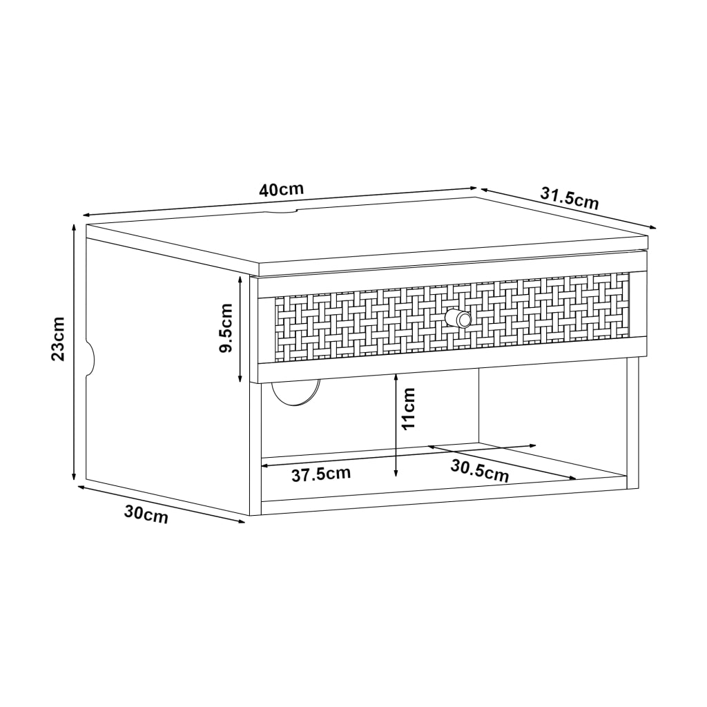 Comodino da Parete Eiker con Cassetto e Scomparto 40x32x23 cm Effetto Rovere [en.casa]