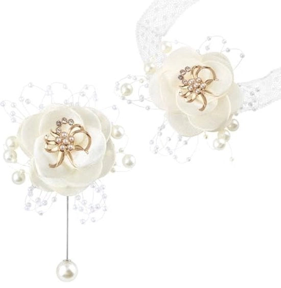Set di Corsage a Fiore di Seta per Uomo - 2 pezzi - 10,5 x 7 cm / 7 x 7 cm