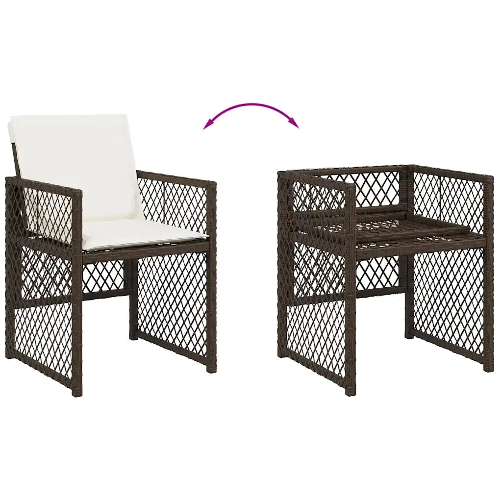 Set da Pranzo da Giardino 7pz con Cuscini in Polyrattan Marrone 3210729
