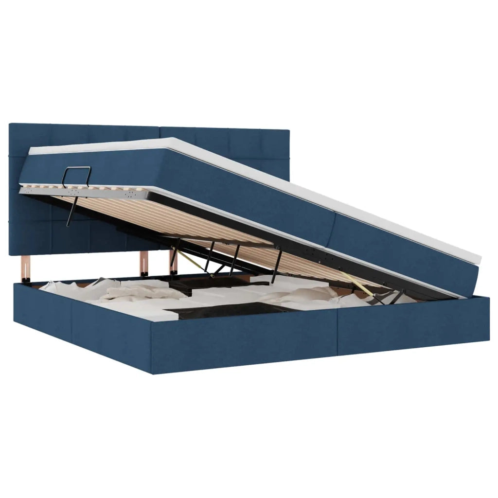 Letto con contenitore e materasso Blu 200 x 200 cm Poliestere