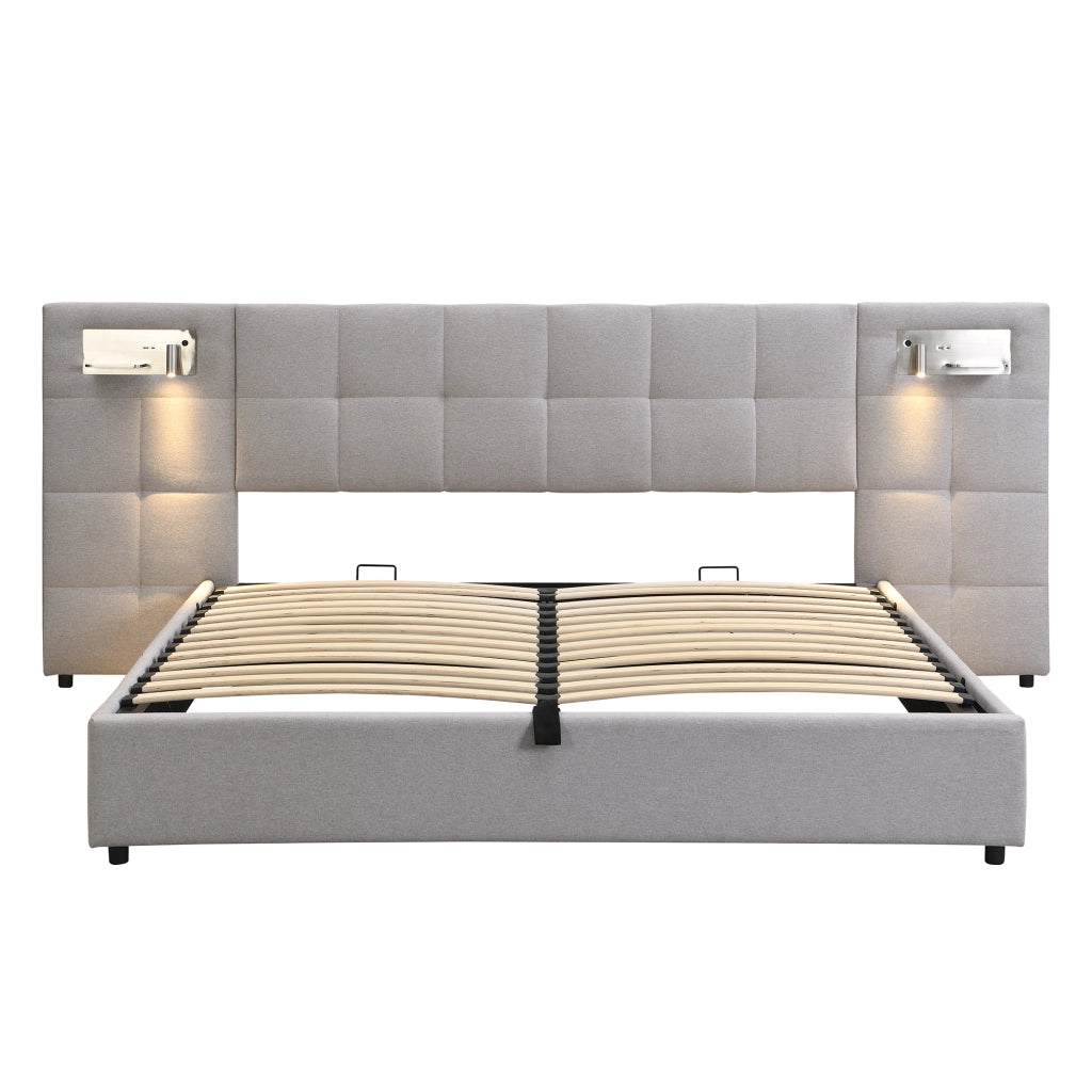 Letto imbottito 180x200 cm - Zephmum - USB, ricarica wireless, luce, contenitore