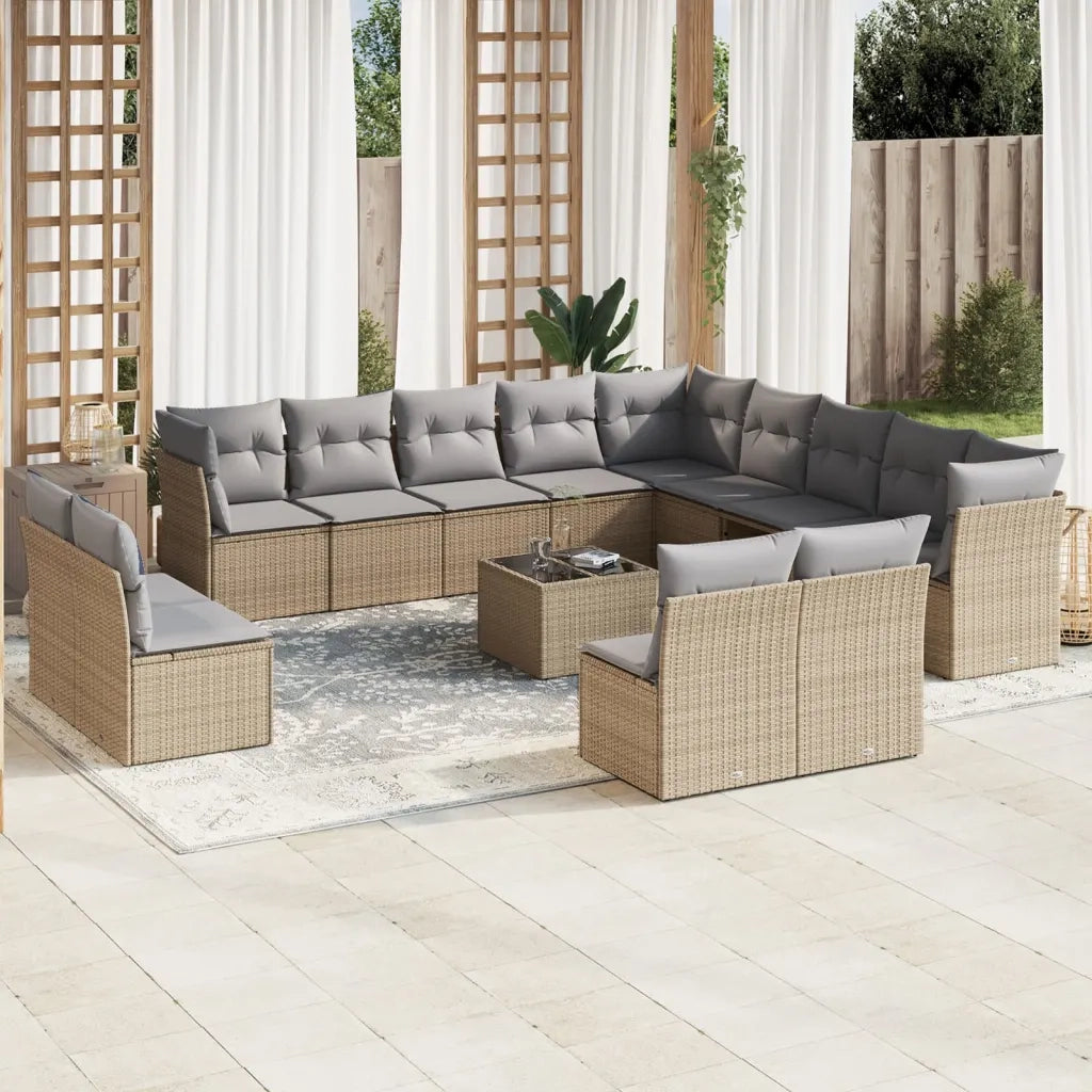 Set Divani da Giardino 14pz con Cuscini in Polyrattan Beige 3250338