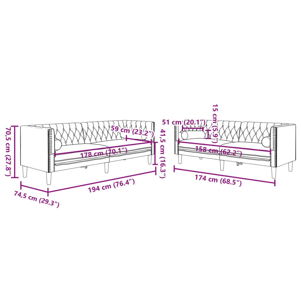 Set Divani Chesterfield 2pz con Cuscini Grigio Scuro Velluto 3209292