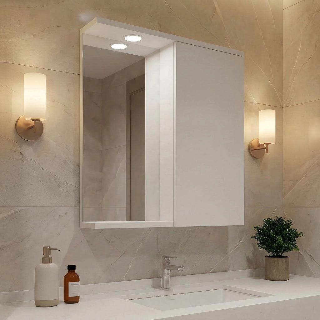 Mobile da bagno con specchio "Purus 55" - 56 x 18 x 68 cm - Bianco