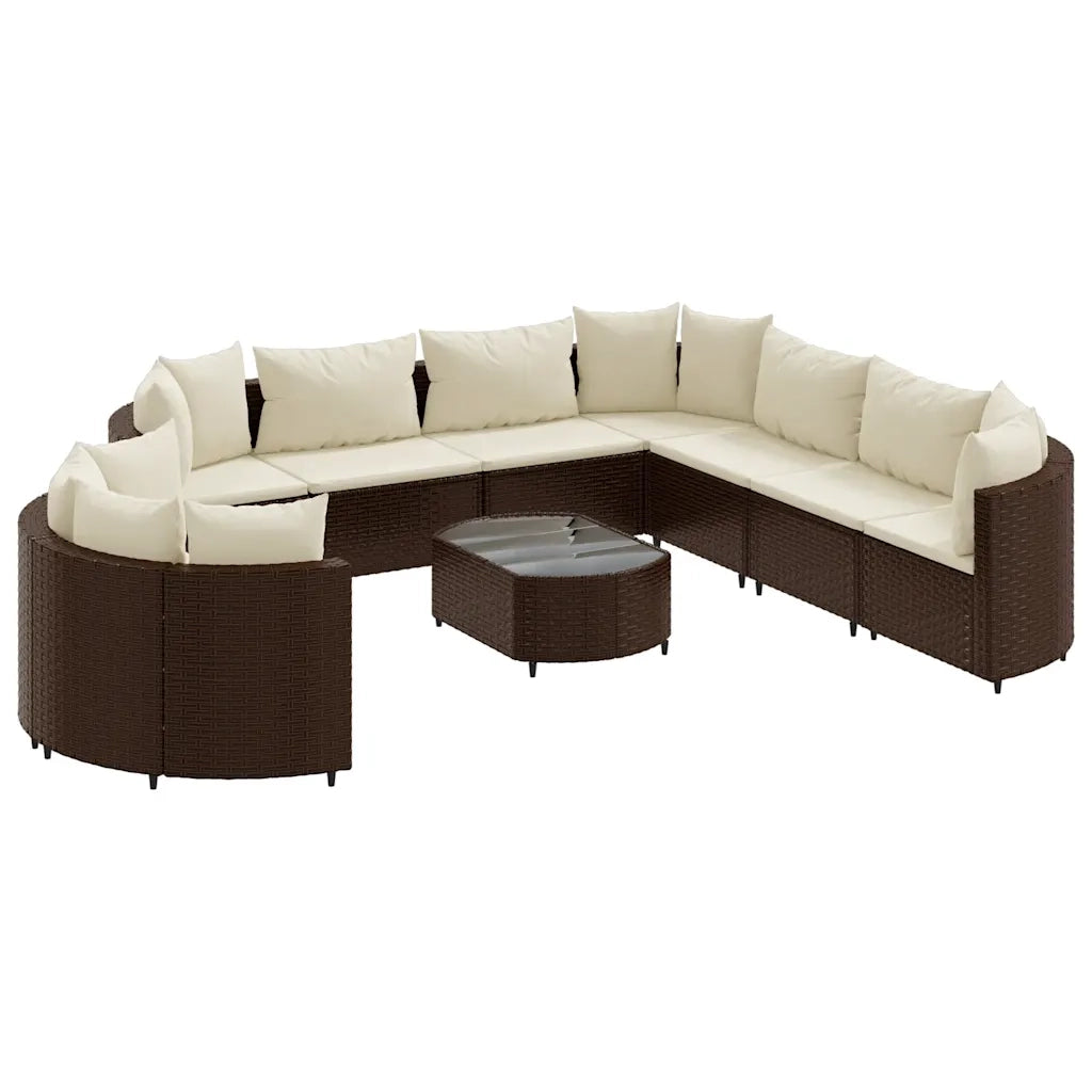 Set Divani da Giardino 10pz con Cuscini in Polyrattan Marrone 3308409