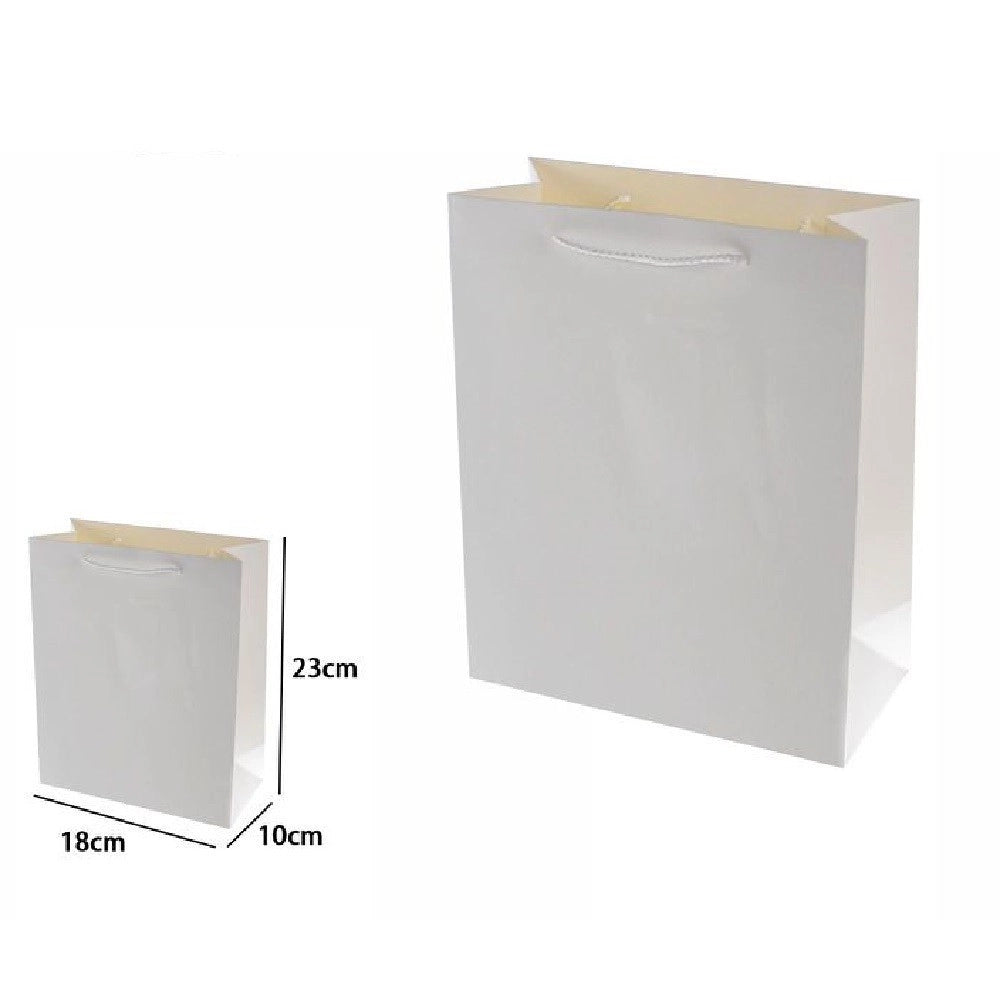 Trade Shop - Set 3pz Buste Borsa Regalo Sacchetti 23x18x10cm 69899 Bianco Con Manico Cordino -
